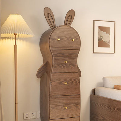 Mesa auxiliar contemporánea de madera maciza creativa con forma de conejo de latón con 5 cajones para sala de estar 