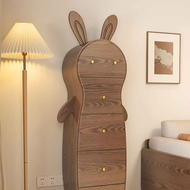 Mesa auxiliar contemporánea de madera maciza creativa con forma de conejo de latón con 5 cajones para sala de estar 