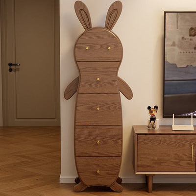 Mesa auxiliar contemporánea de madera maciza creativa con forma de conejo de latón con 5 cajones para sala de estar 
