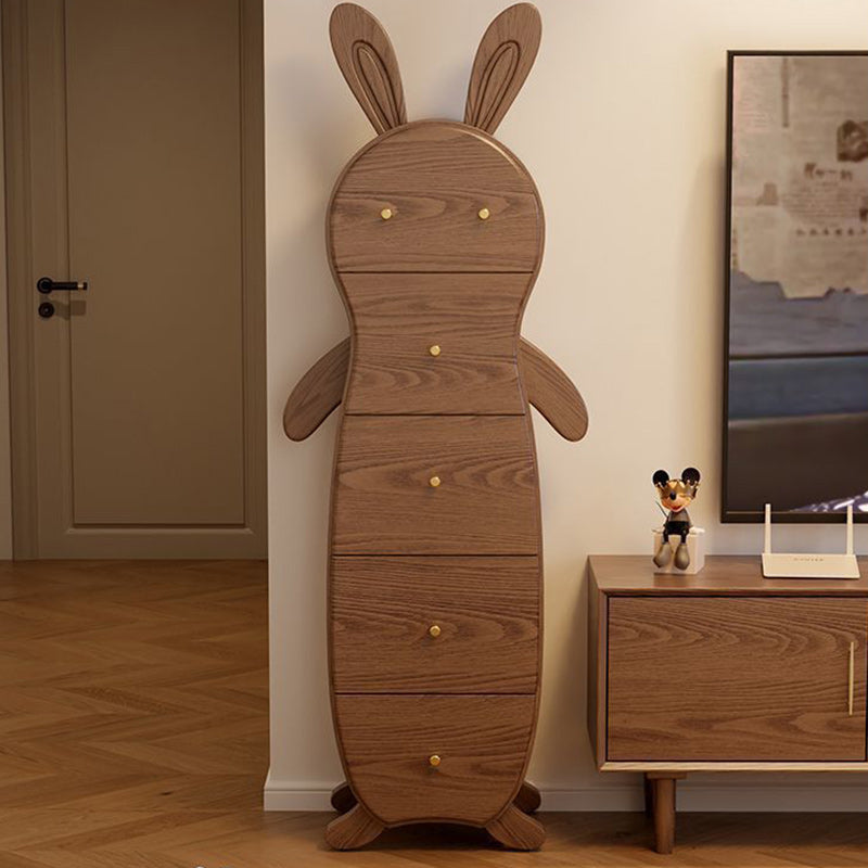 Mesa auxiliar contemporánea de madera maciza creativa con forma de conejo de latón con 5 cajones para sala de estar 