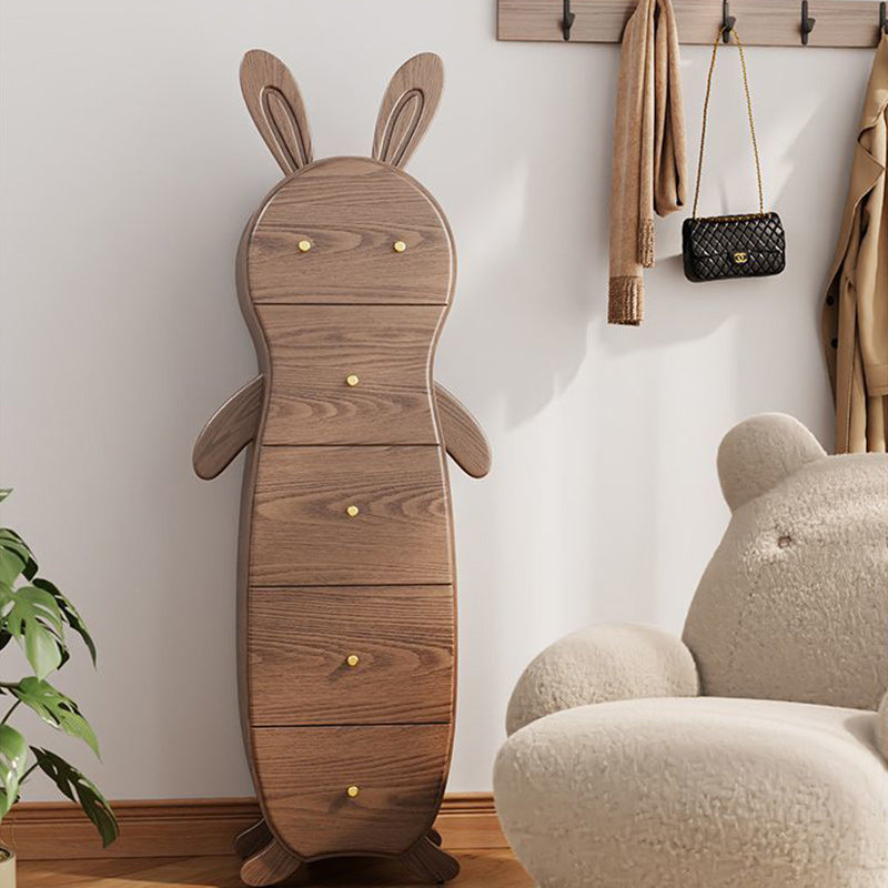 Mesa auxiliar contemporánea de madera maciza creativa con forma de conejo de latón con 5 cajones para sala de estar 