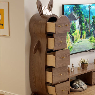 Mesa auxiliar contemporánea de madera maciza creativa con forma de conejo de latón con 5 cajones para sala de estar 
