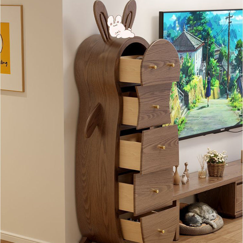 Mesa auxiliar contemporánea de madera maciza creativa con forma de conejo de latón con 5 cajones para sala de estar 