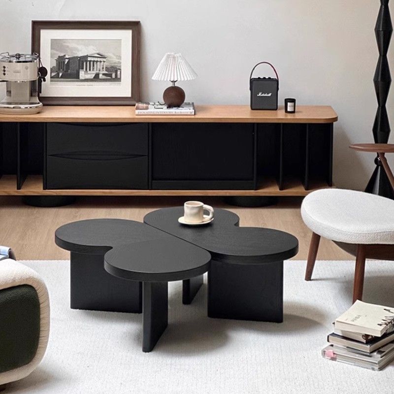 Contemporary Creative Solid Wood Butterfly-Shaped End Table With 1 Tier For Living Room