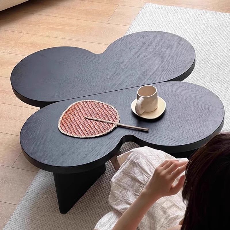 Contemporary Creative Solid Wood Butterfly-Shaped End Table With 1 Tier For Living Room