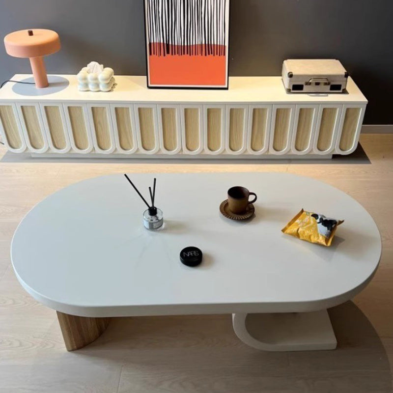 Table basse ovale incurvée en bois massif japonais traditionnel à 1 niveau pour salon 
