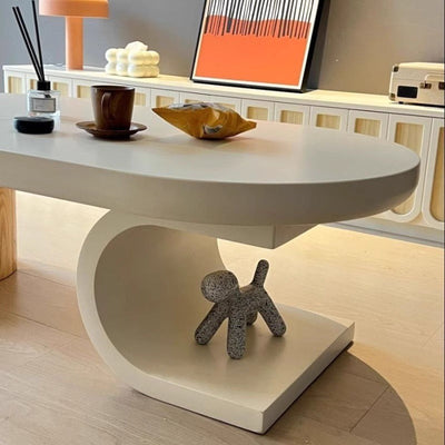 Traditional Japanese Solid Wood Oval Curved Coffee Table 1-Tier For Living Room