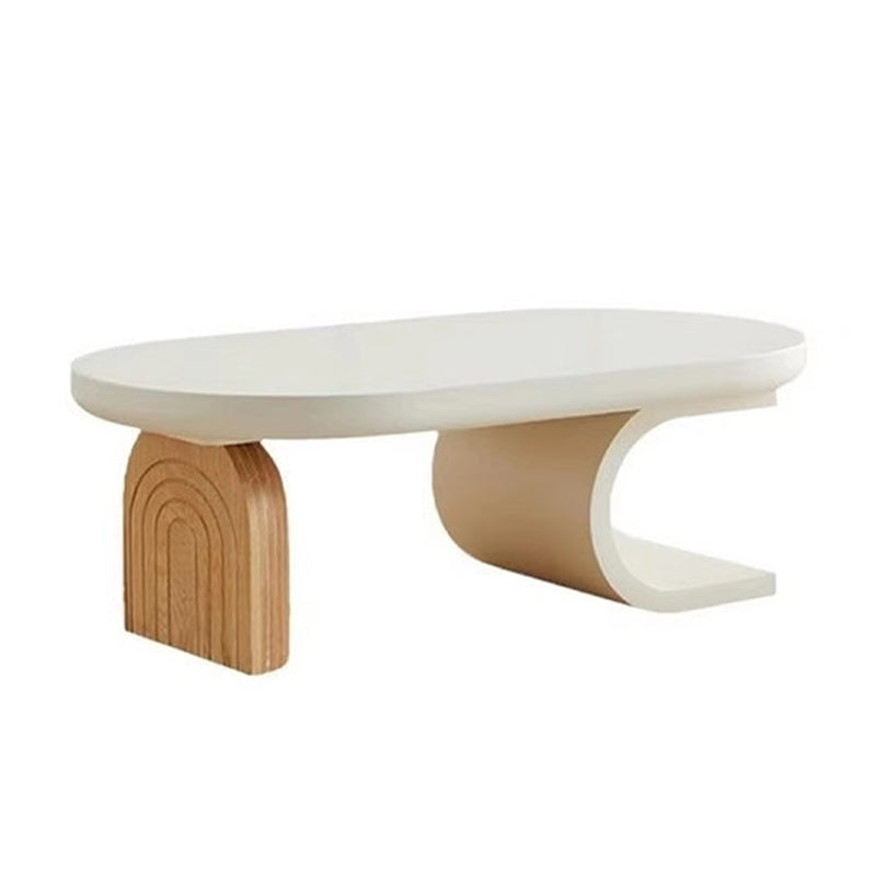 Traditional Japanese Solid Wood Oval Curved Coffee Table 1-Tier For Living Room