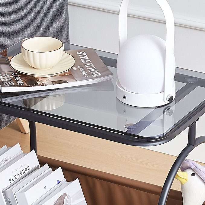 Mesa auxiliar redonda rectangular de vidrio templado minimalista moderno con metal y cuero PU de 2 niveles para sala de estar 
