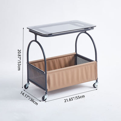 Mesa auxiliar redonda rectangular de vidrio templado minimalista moderno con metal y cuero PU de 2 niveles para sala de estar 