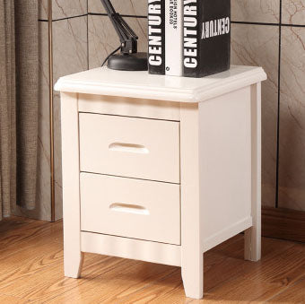 Traditional Chinese Solid Wood Rounded Square Nightstand 2-Drawer For Bedroom