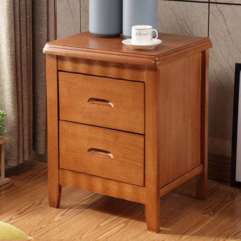 Traditional Chinese Solid Wood Rounded Square Nightstand 2-Drawer For Bedroom
