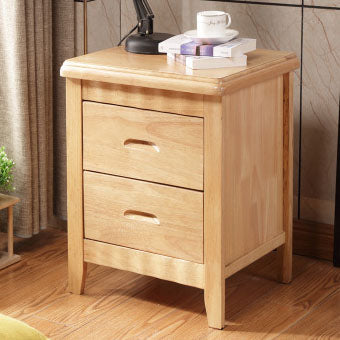 Traditional Chinese Solid Wood Rounded Square Nightstand 2-Drawer For Bedroom