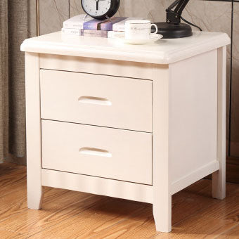 Traditional Chinese Solid Wood Rounded Square Nightstand 2-Drawer For Bedroom