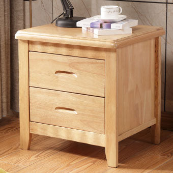 Traditional Chinese Solid Wood Rounded Square Nightstand 2-Drawer For Bedroom