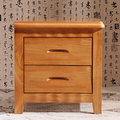 Traditional Chinese Solid Wood Rounded Square Nightstand 2-Drawer For Bedroom
