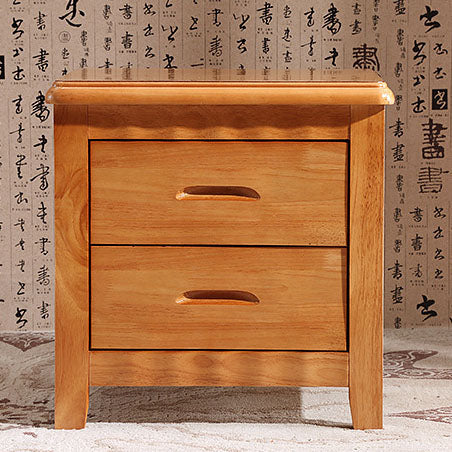 Traditional Chinese Solid Wood Rounded Square Nightstand 2-Drawer For Bedroom