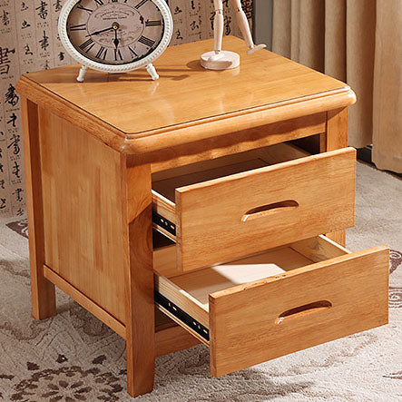 Traditional Chinese Solid Wood Rounded Square Nightstand 2-Drawer For Bedroom