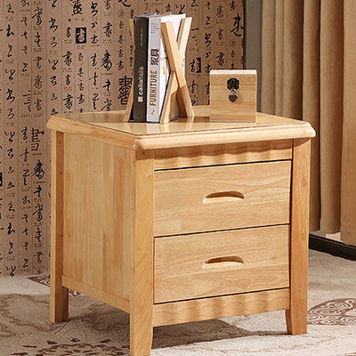 Traditional Chinese Solid Wood Rounded Square Nightstand 2-Drawer For Bedroom