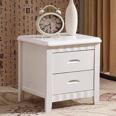 Traditional Chinese Solid Wood Rounded Square Nightstand 2-Drawer For Bedroom
