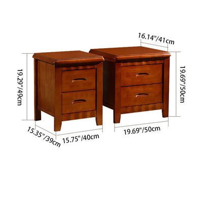 Traditional Chinese Solid Wood Rounded Square Nightstand 2-Drawer For Bedroom