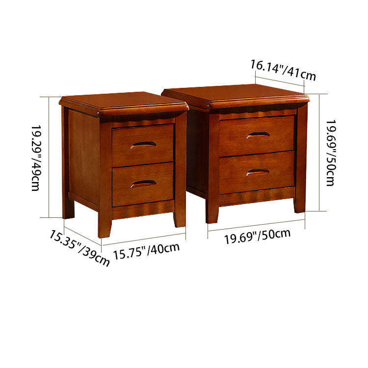 Traditional Chinese Solid Wood Rounded Square Nightstand 2-Drawer For Bedroom