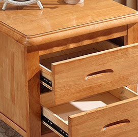 Traditional Chinese Solid Wood Rounded Square Nightstand 2-Drawer For Bedroom