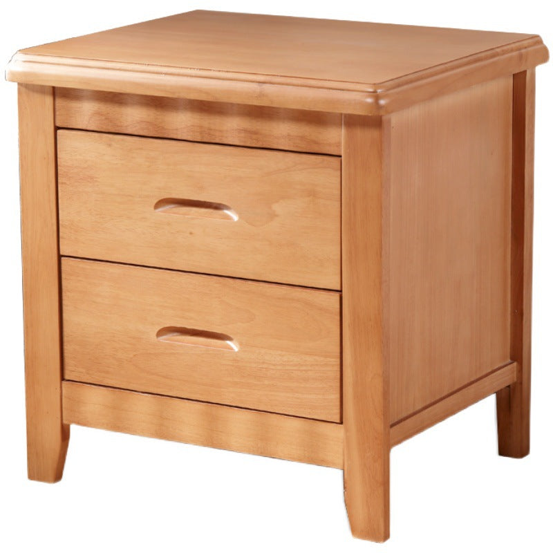 Traditional Chinese Solid Wood Rounded Square Nightstand 2-Drawer For Bedroom