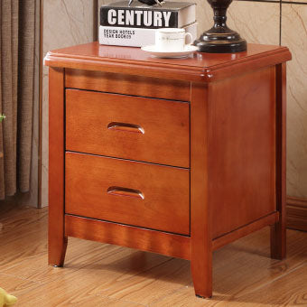 Traditional Chinese Solid Wood Rounded Square Nightstand 2-Drawer For Bedroom