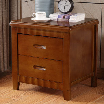 Traditional Chinese Solid Wood Rounded Square Nightstand 2-Drawer For Bedroom