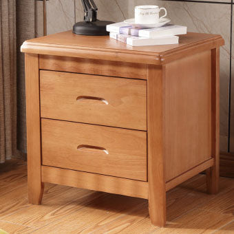 Traditional Chinese Solid Wood Rounded Square Nightstand 2-Drawer For Bedroom