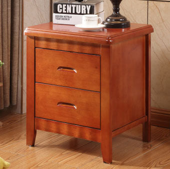 Traditional Chinese Solid Wood Rounded Square Nightstand 2-Drawer For Bedroom