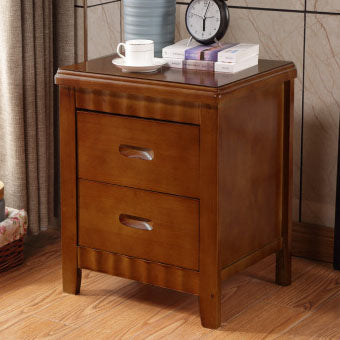Traditional Chinese Solid Wood Rounded Square Nightstand 2-Drawer For Bedroom