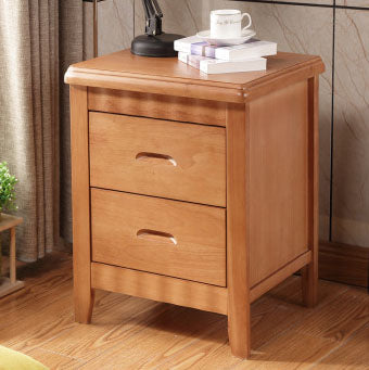 Traditional Chinese Solid Wood Rounded Square Nightstand 2-Drawer For Bedroom
