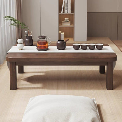Traditional Japanese Solid Wood Rounded Rectangular Ended Table 1-Tier Folding Design For Living Room