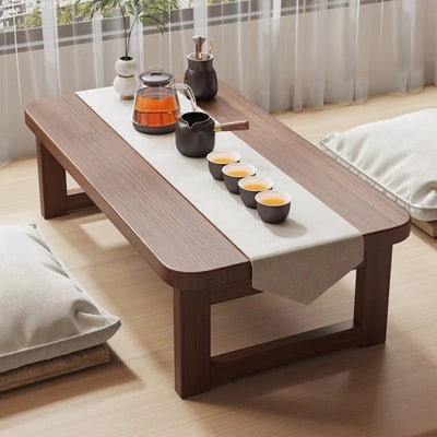 Traditional Japanese Solid Wood Rounded Rectangular Ended Table 1-Tier Folding Design For Living Room