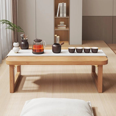 Traditional Japanese Solid Wood Rounded Rectangular Ended Table 1-Tier Folding Design For Living Room