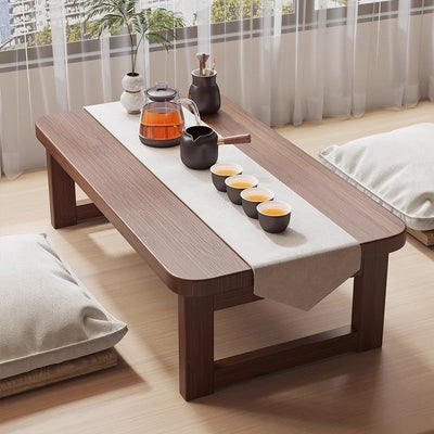 Traditional Japanese Solid Wood Rounded Rectangular Ended Table 1-Tier Folding Design For Living Room