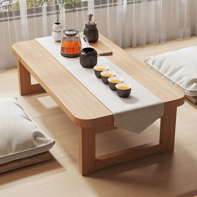 Traditional Japanese Solid Wood Rounded Rectangular Ended Table 1-Tier Folding Design For Living Room