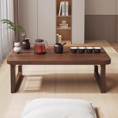 Traditional Japanese Solid Wood Rounded Rectangular Ended Table 1-Tier Folding Design For Living Room