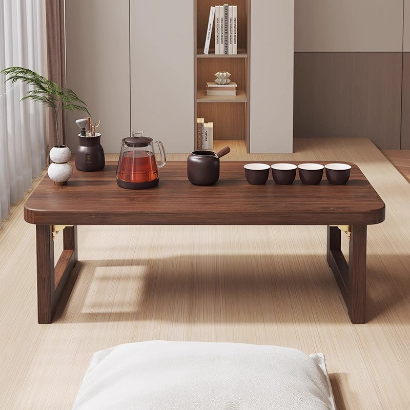Traditional Japanese Solid Wood Rounded Rectangular Ended Table 1-Tier Folding Design For Living Room