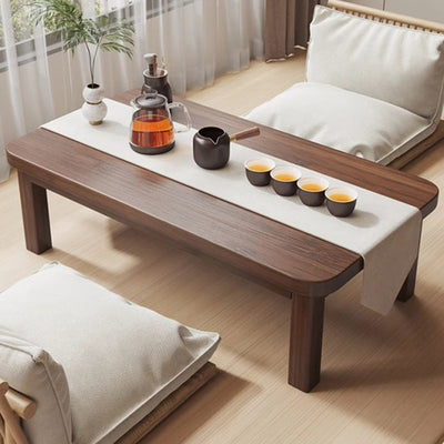Traditional Japanese Solid Wood Rounded Rectangular Ended Table 1-Tier Folding Design For Living Room