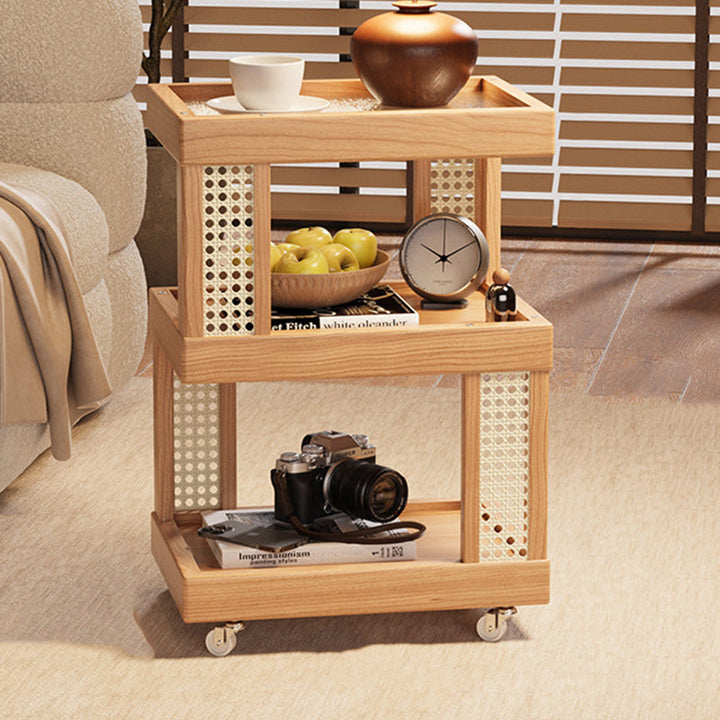 Traditioneller quadratischer Beistelltisch aus Vintage-Gummibaumholz mit Glas und 3 Ebenen für das Wohnzimmer 