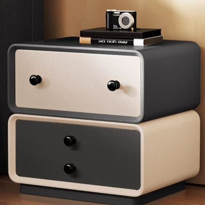 Contemporary Creative Microfiber Leather Solid Wood Metal Robot-Shaped Square Nightstand 2-Drawer For Bedroom