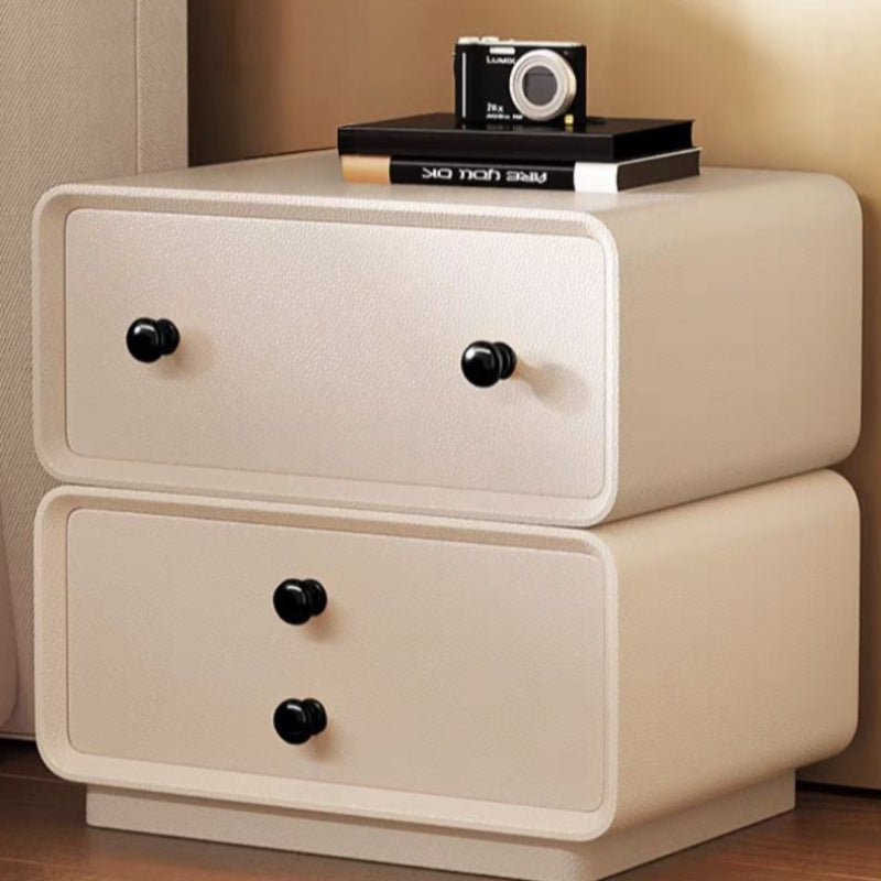 Contemporary Creative Microfiber Leather Solid Wood Metal Robot-Shaped Square Nightstand 2-Drawer For Bedroom