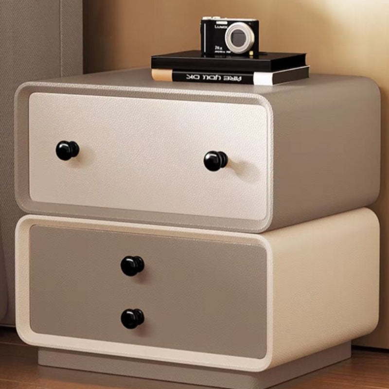 Contemporary Creative Microfiber Leather Solid Wood Metal Robot-Shaped Square Nightstand 2-Drawer For Bedroom
