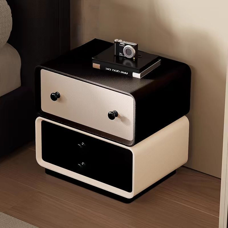 Contemporary Creative Microfiber Leather Solid Wood Metal Robot-Shaped Square Nightstand 2-Drawer For Bedroom