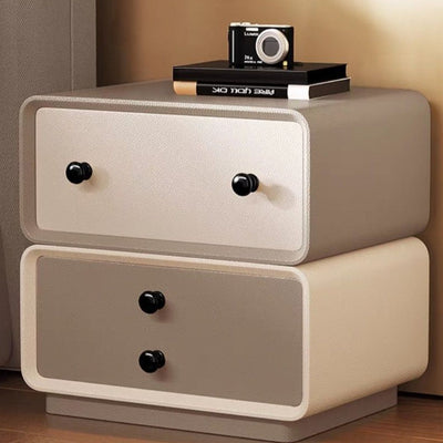 Contemporary Creative Microfiber Leather Solid Wood Metal Robot-Shaped Square Nightstand 2-Drawer For Bedroom
