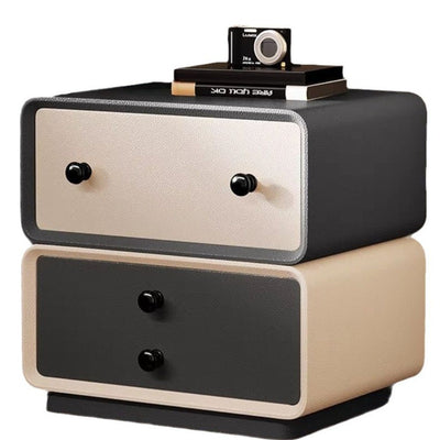 Contemporary Creative Microfiber Leather Solid Wood Metal Robot-Shaped Square Nightstand 2-Drawer For Bedroom