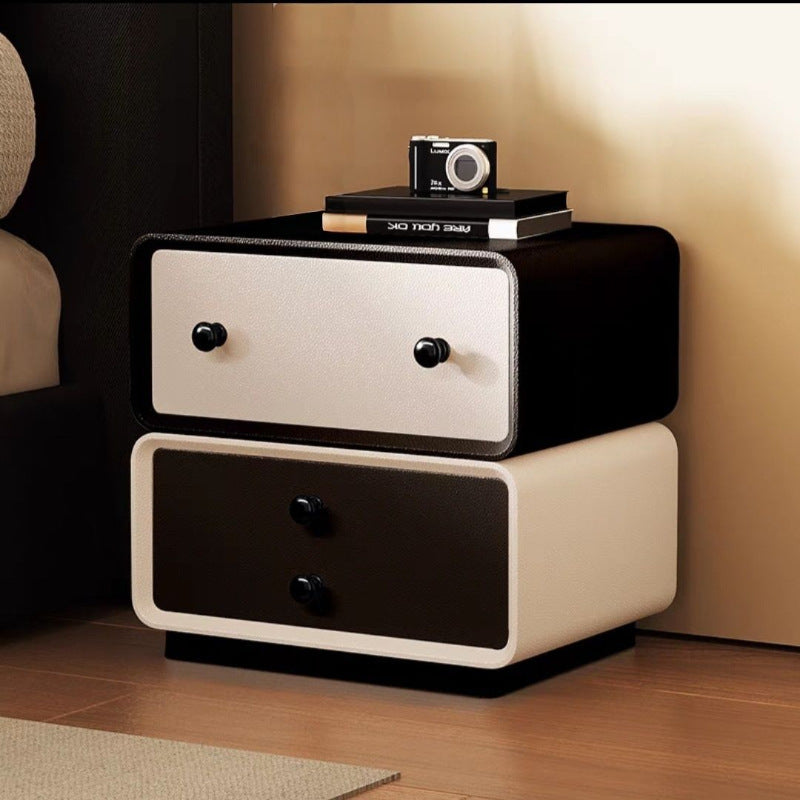 Contemporary Creative Microfiber Leather Solid Wood Metal Robot-Shaped Square Nightstand 2-Drawer For Bedroom